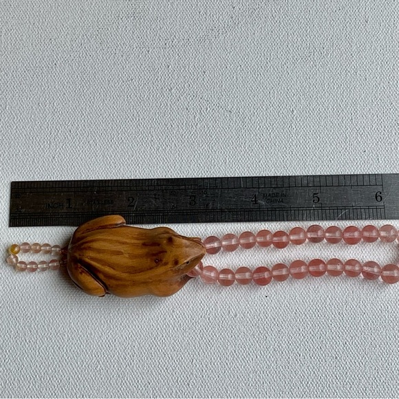 Antique Vintage Japanese Carved Wood Netsuke Frog Beaded Bracelet Finger Ring - Picture 12 of 14